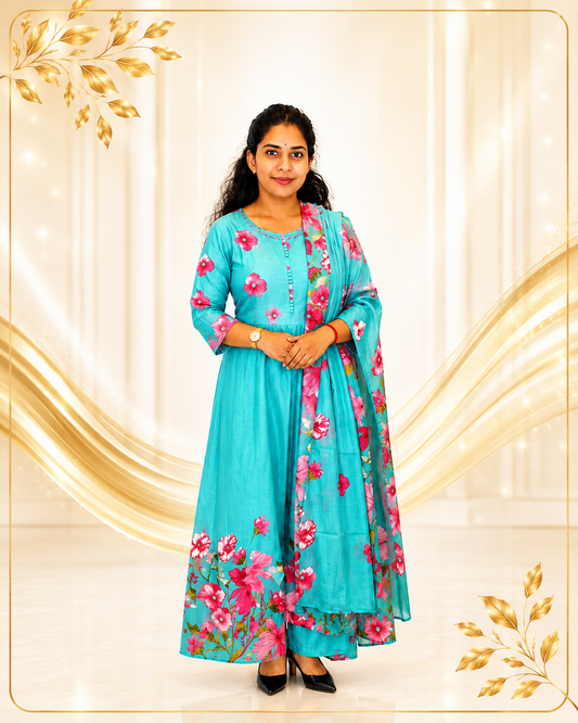 Premium Floral Print Anarkkali with Dupatta