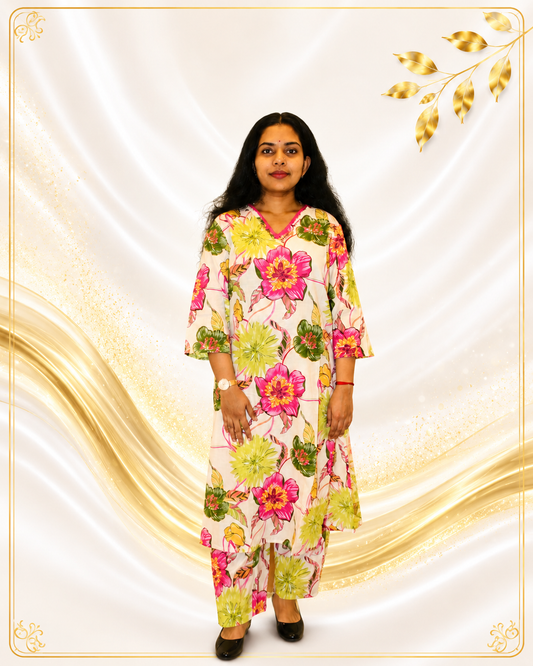 Premium Fabric Floral Printed Kurti with Palazzo